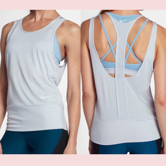 Nike Women’s Studio Cutout Heathered Blue Dri-Fit Tank Top - Picture 11 of 11